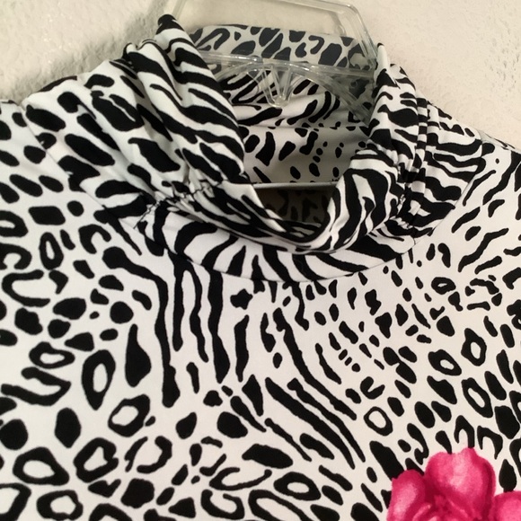 SUSAN GRAVER Liquid Knit Mock Neck Top Long Sleeve Mixed Print Stretchy Black 1X - Picture 5 of 10